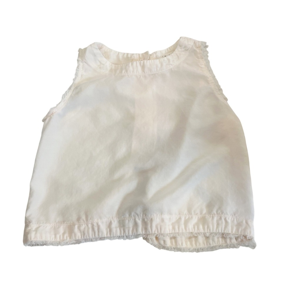 Bella Dahl Pinkish Ivory Frayed Hem Button Back Sleeveless Crop Top Boho SMALL